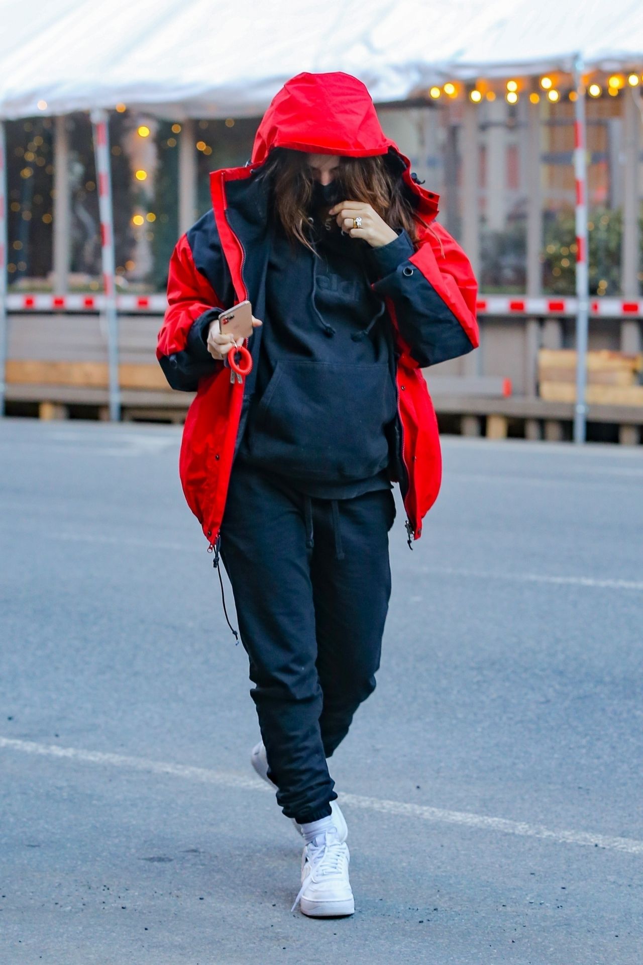Emily Ratajkowski Red the North Face Oversized Jacket Street Style