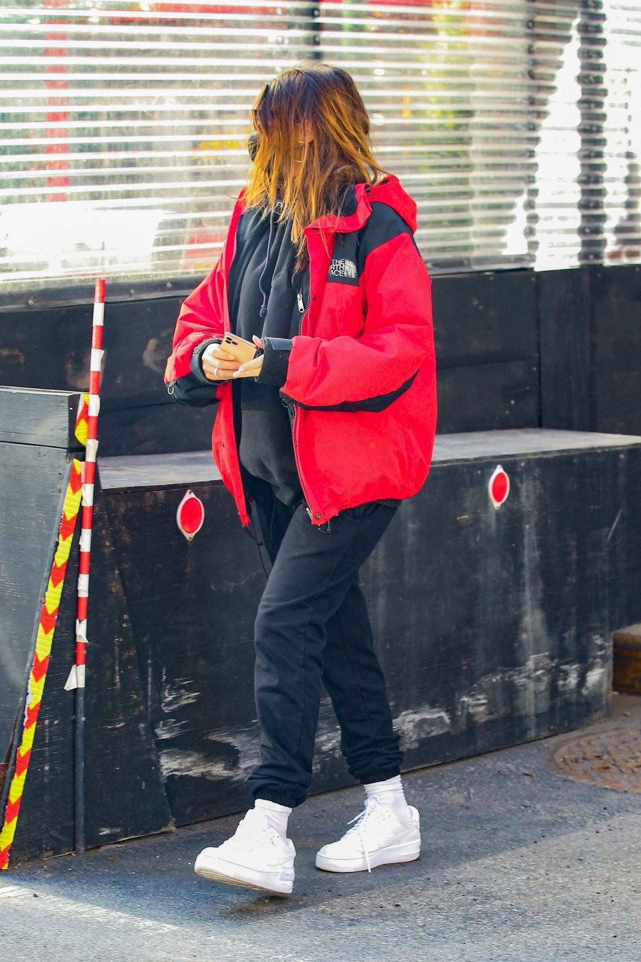 Emily Ratajkowski Red the North Face Oversized Jacket Street Style