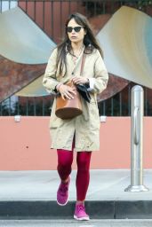 Jordana Brewster in a Red Leggings and a Beige Coat 03/23/2021