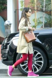 Jordana Brewster in a Red Leggings and a Beige Coat 03/23/2021