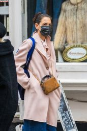Katie Holmes in a Dust Pink Coat - Shops at Ritual Vintage in NYC 03/06/2021