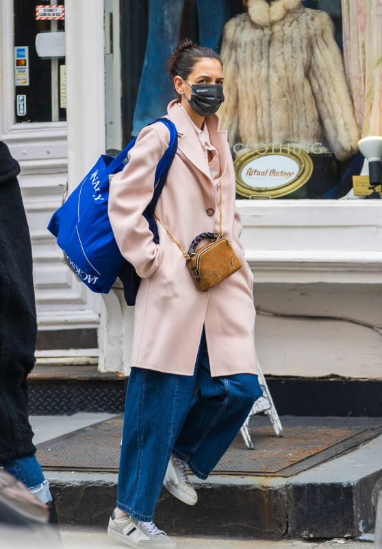 Katie Holmes in a Dust Pink Coat - Shops at Ritual Vintage in NYC 03/06 ...