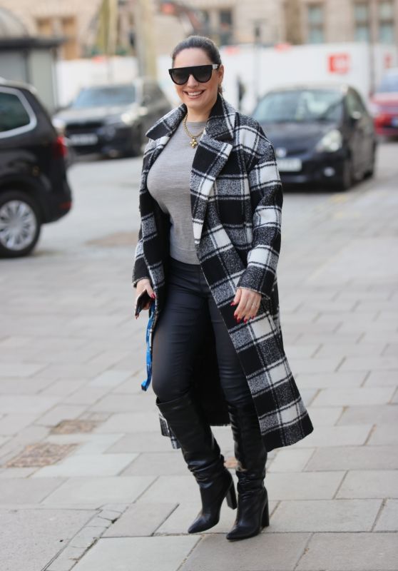 Kelly Brook in Leathers and Checkered Coat  03/02/2021