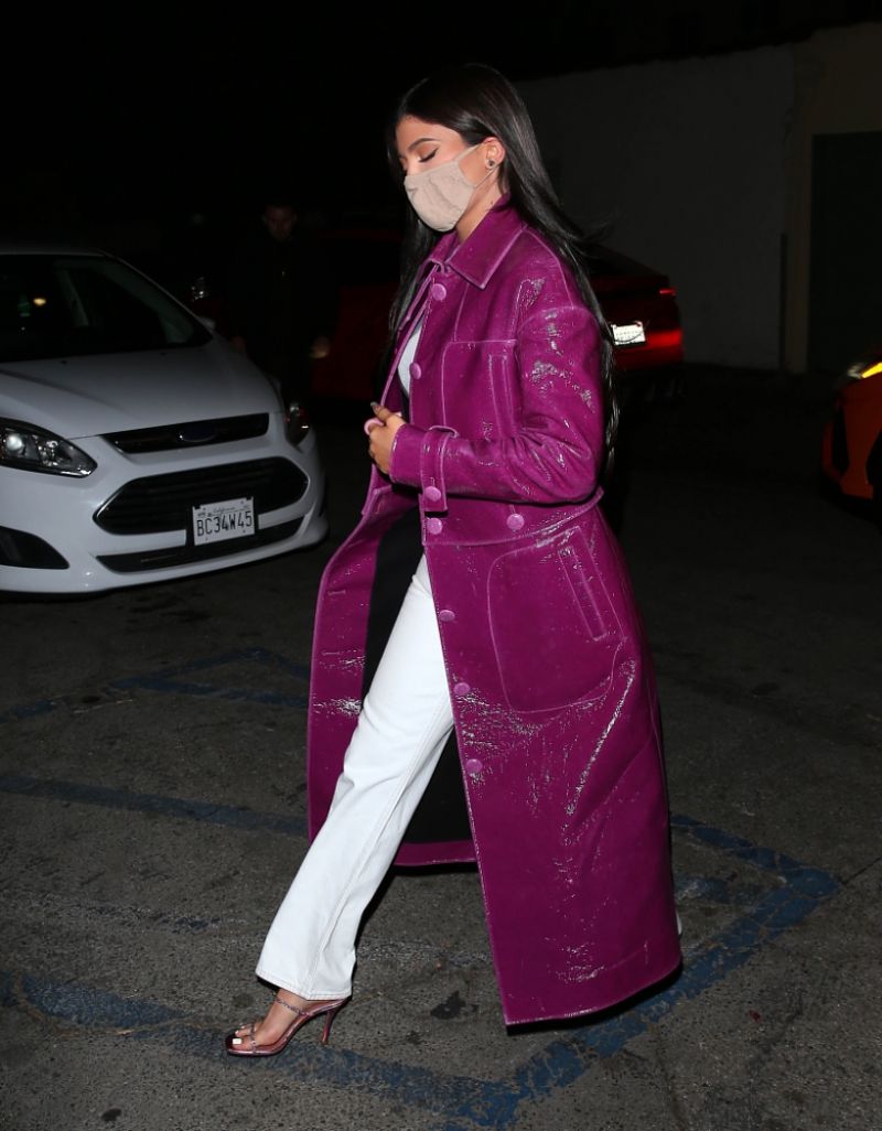 Kylie Jenner in a Purple Designer Trench Coat at Craigs in West ...
