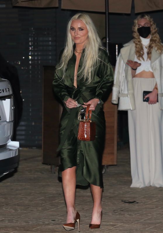 Lindsey Vonn Looks Chic in an Olive Green Gown at Nobu in Malibu 03/01/2021