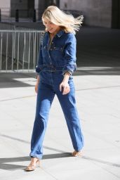 Mollie King in a Denim Jumpsuit at BBC Studios in London 03/27/2021