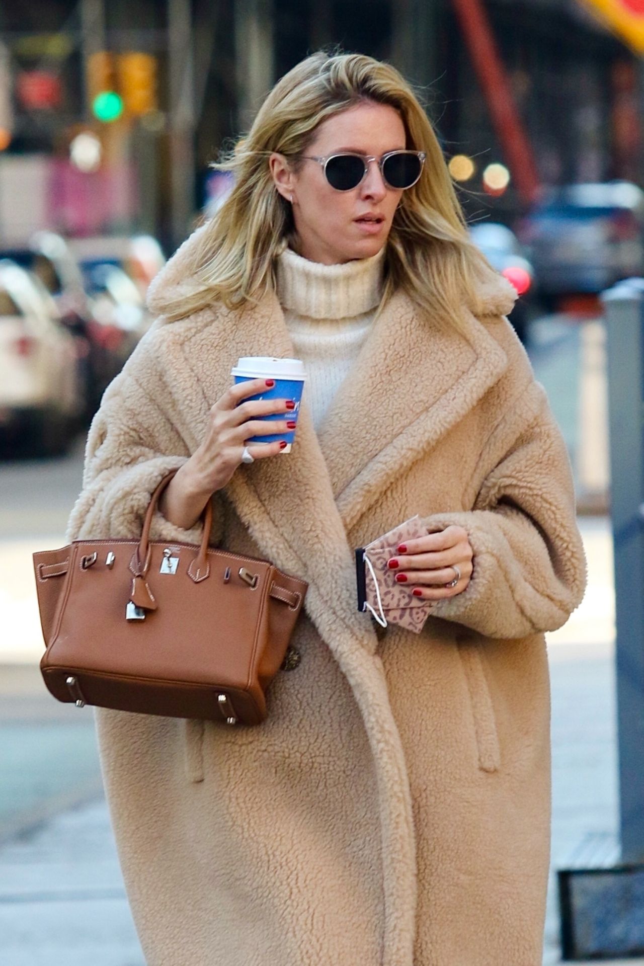 Nicky Hilton in a Brown Teddy Bear Coat in Downtown Manhattan 03/08 ...