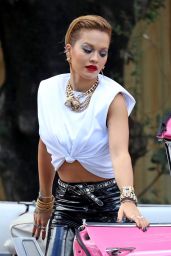 Rita Ora in Skin Tight Leather Pants - Photoshoot in Sydney 03/26/2021