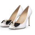 Alessandra Rich Leather Pump with Bow & Pearl Embellishment