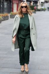 Amanda Holden in a Green Polka Dot Silk Top and Suit Trousers 04/29/2021
