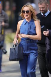 Amanda Holden in Blue Cotton Jumpsuit at Heart Radio in London 04/20/2021