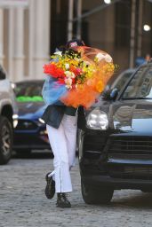 Bella Hadid With a Huge Bouquet of Flowers in New York 04/23/2021