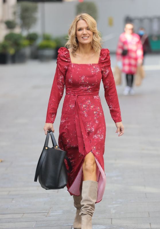 Charlotte Hawkins in High Split Red Dress and Suede Boots 04/15/2021