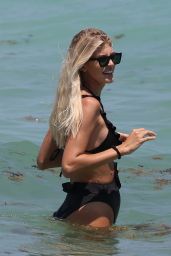 Devon Windsor in a Black Ruffled Swimsuit - Miami 04/14/2021