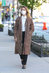 Dianna Agron in a Leopard Print Overcoat in New York 04/13/2021