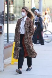Dianna Agron in a Leopard Print Overcoat in New York 04/13/2021
