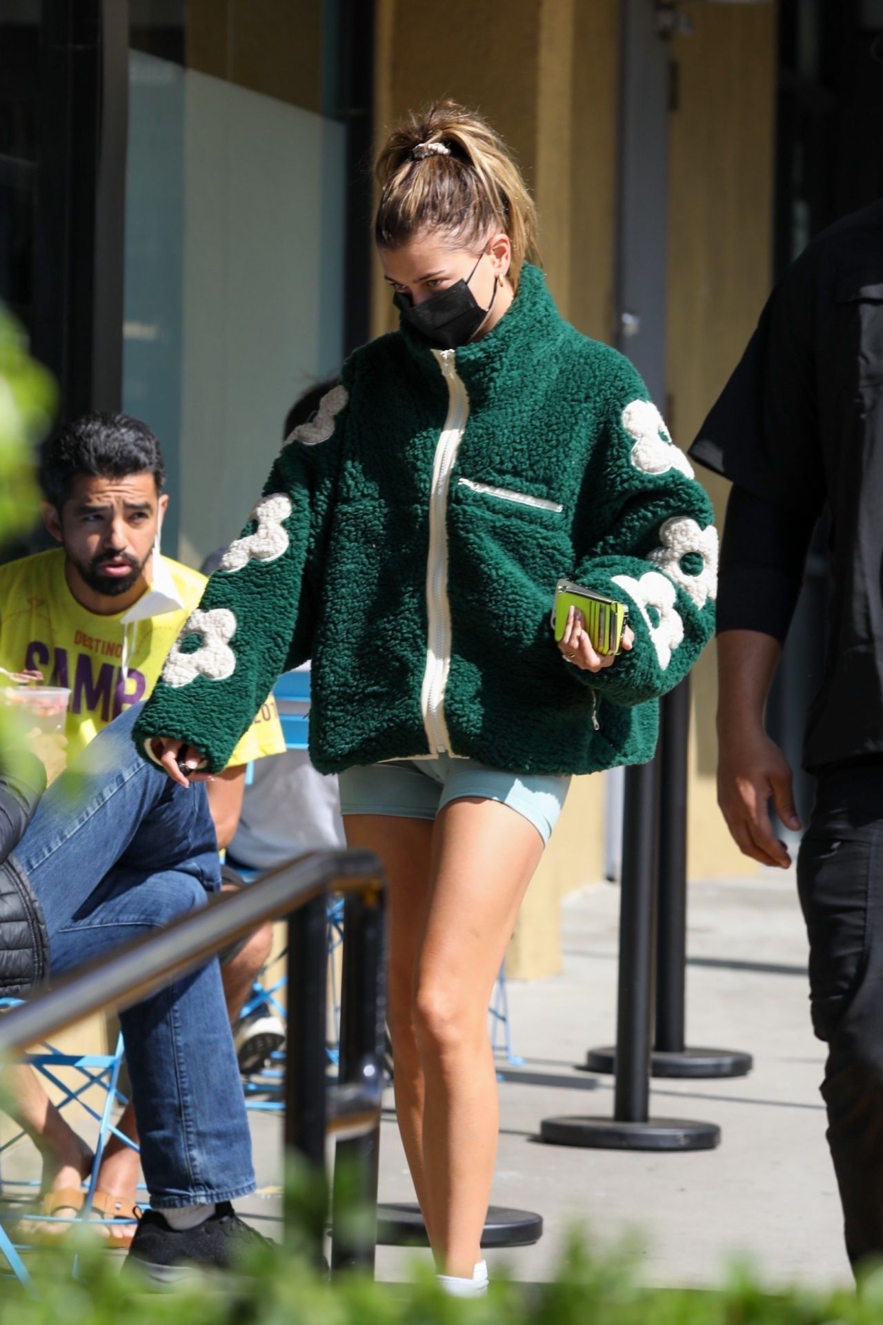 Hailey Bieber Rocks Jansport Green Plush Fleece Jacket by Sandy