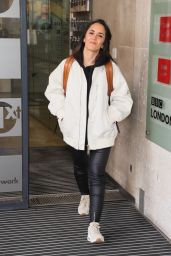 Janette Manrara in Leather Trousers and Cream Jacket on Morning Live in London 04/14/2021