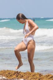 Julianne Hough in a White Swimsuit at the Beach in Tulum 04/29/2021
