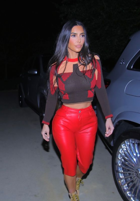 Kim Kardashian in Flame-Red Pants - West Hollywood 03/31/2021