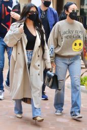 Kourtney Kardashian Wears a Plunging Black Crop Top and Tan Trench Coat at Taverna Tony in Malibu 04/06/2021