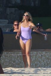 Molly Sims in a Lavender Swimsuit at the Beach in Cabo San Lucas 04/05/2021