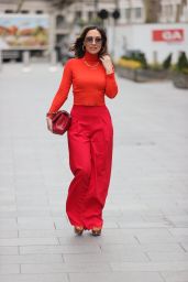 Myleene Klass in Red Trousers and Orange Ribbed Top 04/02/2021