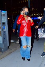 Rihanna in a Red Leather Blazer and Baggy Denim - Nobu in NY 04/06/2021