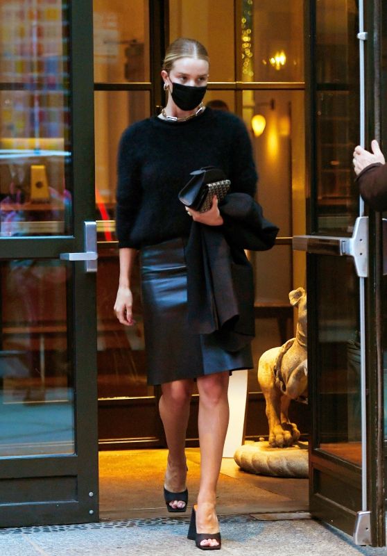 Rosie Huntington-Whiteley in a Black Leather Skirt in New York 04/13/2021