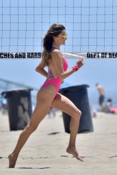 Alessandra Ambrosio in a Swimsuit - Playing Volleyball on the Beach in Santa Monica 05/23/2021