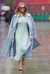 Amanda Holden in a Fitted Mint Green Dress and Pale Blue Coat 05/13/2021
