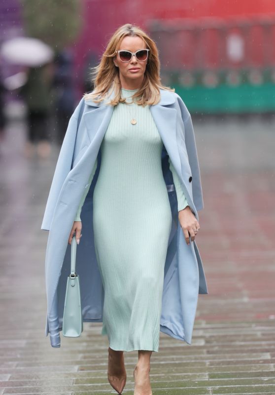 Amanda Holden in a Fitted Mint Green Dress and Pale Blue Coat 05/13 ...
