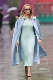 Amanda Holden in a Fitted Mint Green Dress and Pale Blue Coat 05/13/2021