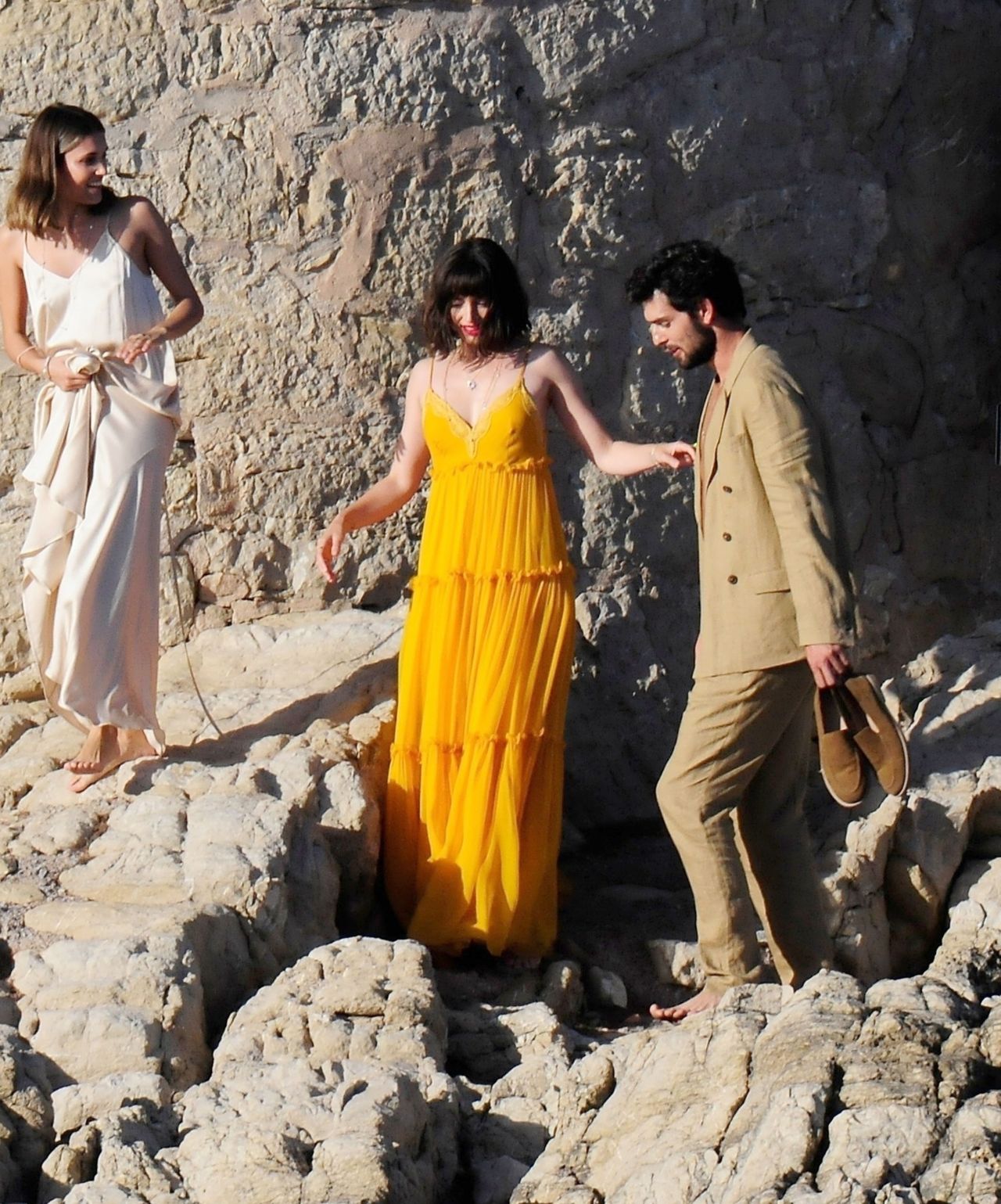 Ana de Armas in a Yellow Maxi Dress - Filming Advertisement in Mallorca