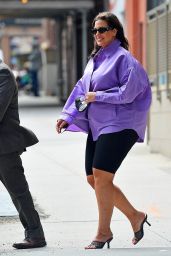 Ashley Graham in a Purple Button-up and Legging Shorts - New York 05/24/2021