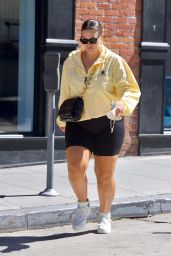 Ashley Graham in Bike Shorts and Yellow Windbreaker - Santa Monica 05/05/2021