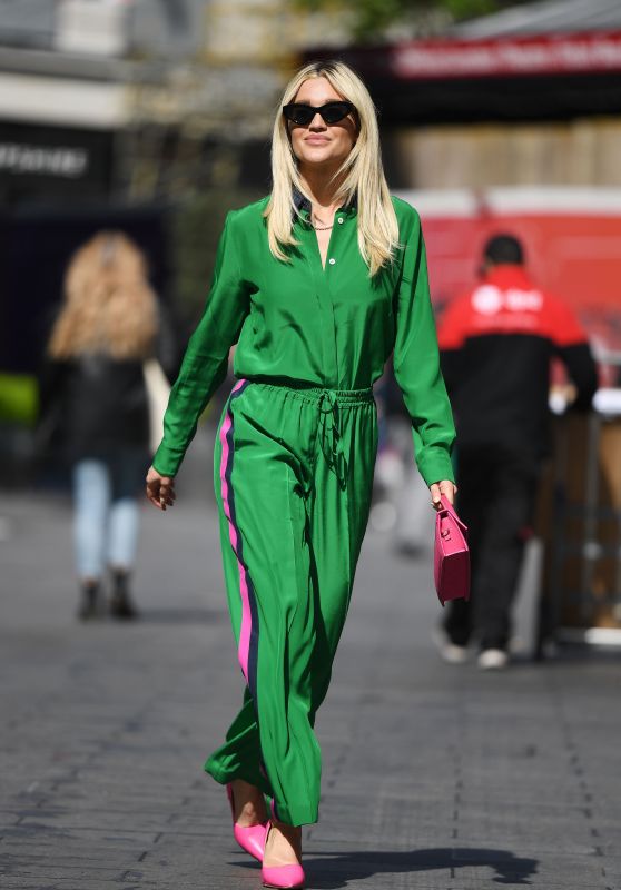 Ashley Roberts in Bright Green Shirt and Trousers 05/19/2021