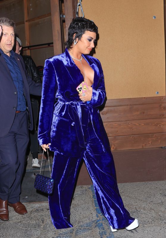 Demi Lovato in Blue Velvet Suit - Craig’s in West Hollywood 05/27/2021 ...
