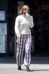 Emma Watson in Pyjama-Style Checked Pants - Los Angeles 05/13/2021