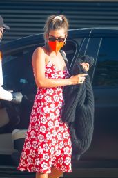 Hailey Rhode Bieber in a Red Floral Print Dress at Nobu in Malibu 05/05/2021