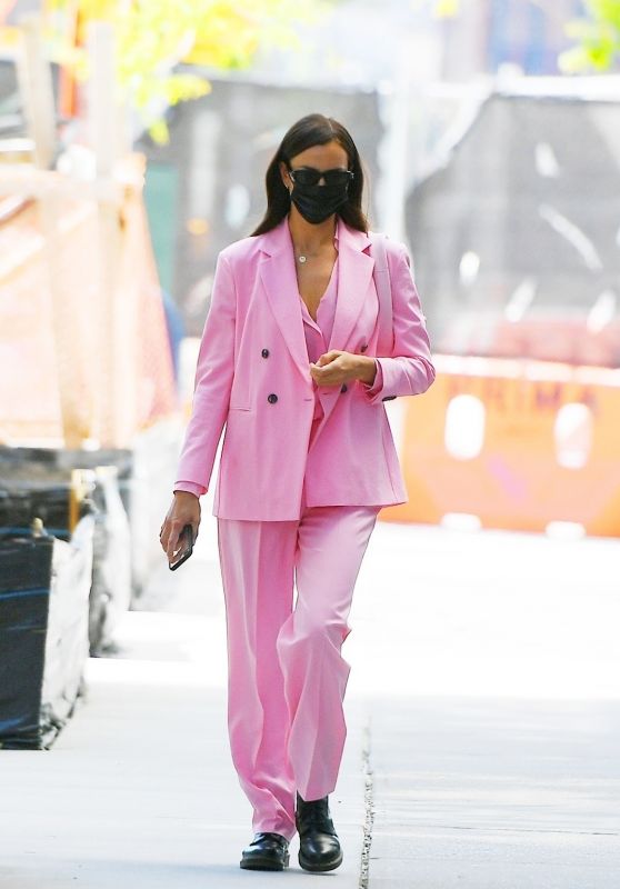 Irina Shayk in a Pastel Pink Suit - New York 05/14/2021