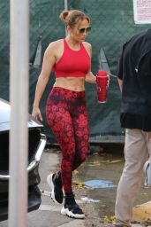 Jennifer Lopez in a Red Gym Ready Outfit - Miami 05/21/2021