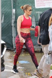 Jennifer Lopez in a Red Gym Ready Outfit - Miami 05/21/2021