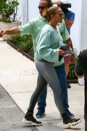 Jennifer Lopez in Silver Leggings and a Cropped Sweater - Miami 05/13/2021