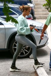 Jennifer Lopez in Silver Leggings and a Cropped Sweater - Miami 05/13/2021