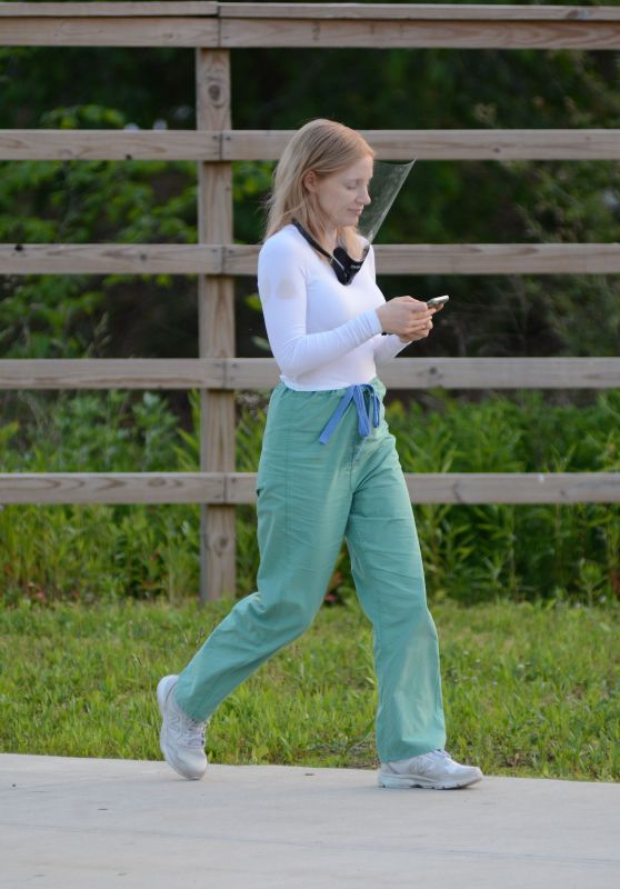 Jessica Chastain - "The Good Nurse" Filming Set in Stamford 05/19/2021