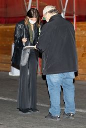 Kaia Gerber in a Leather Jacket and Black Flare Pants at Matsuhisa in Beverly Hills 05/17/2021