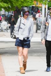 Katie Holmes in a Navy Bue Shorts and Uggs 05/04/2021
