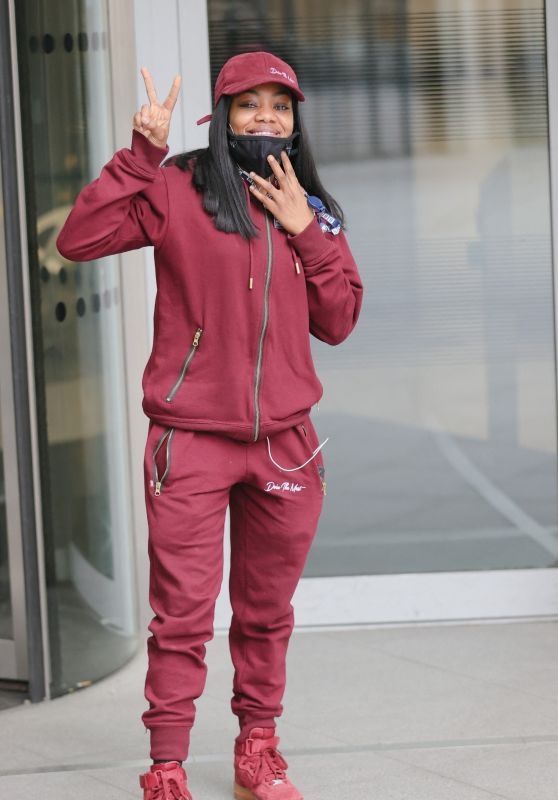 Lady Leshurr in a Burgundy Tracksuit - London 05/15/2021