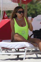 Larsa Pippen in a Neon Yellow Swimsuit at the Beach in Miami 05/28/2021